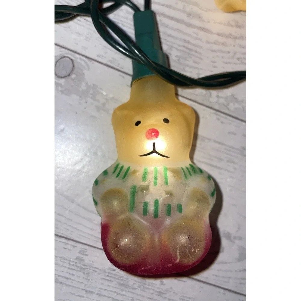 Vintage Holiday Time 10 Lite Glass Teddy Bear String Lights‎ 9.5' Long ALL WORK